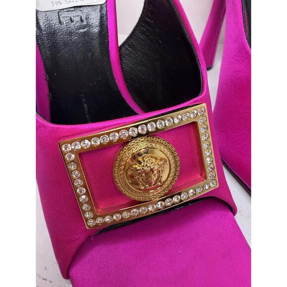 Versace Crystal Square Toe Slingback Heels Pink SZ 37 EU New No Box - Picture 2 of 7